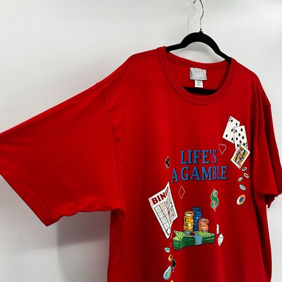 BLAIR Vintage Single Stitch Red Life's A Gamble Graphic Print T-Shirt Size XL - Picture 3 of 6